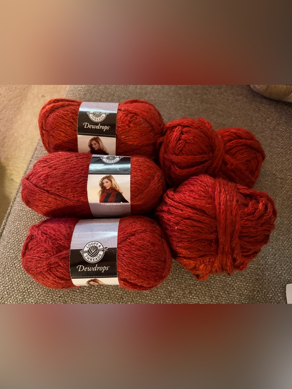 Loops & Threads Dewdrops Yarn Acrylic Mohair 71 yd Garnet Red  New x 5 skeins